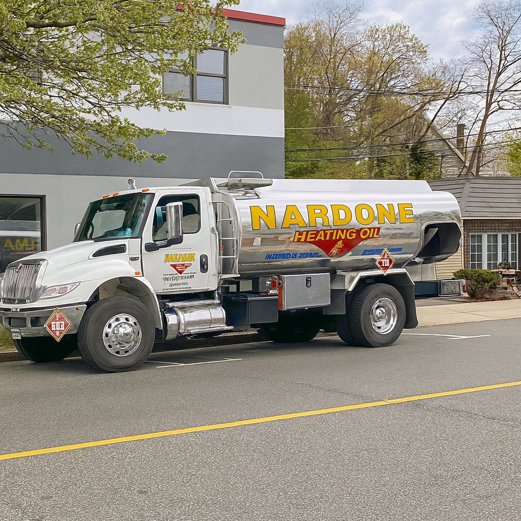 Nardone Heating Oil delivery truck parked on a residential street